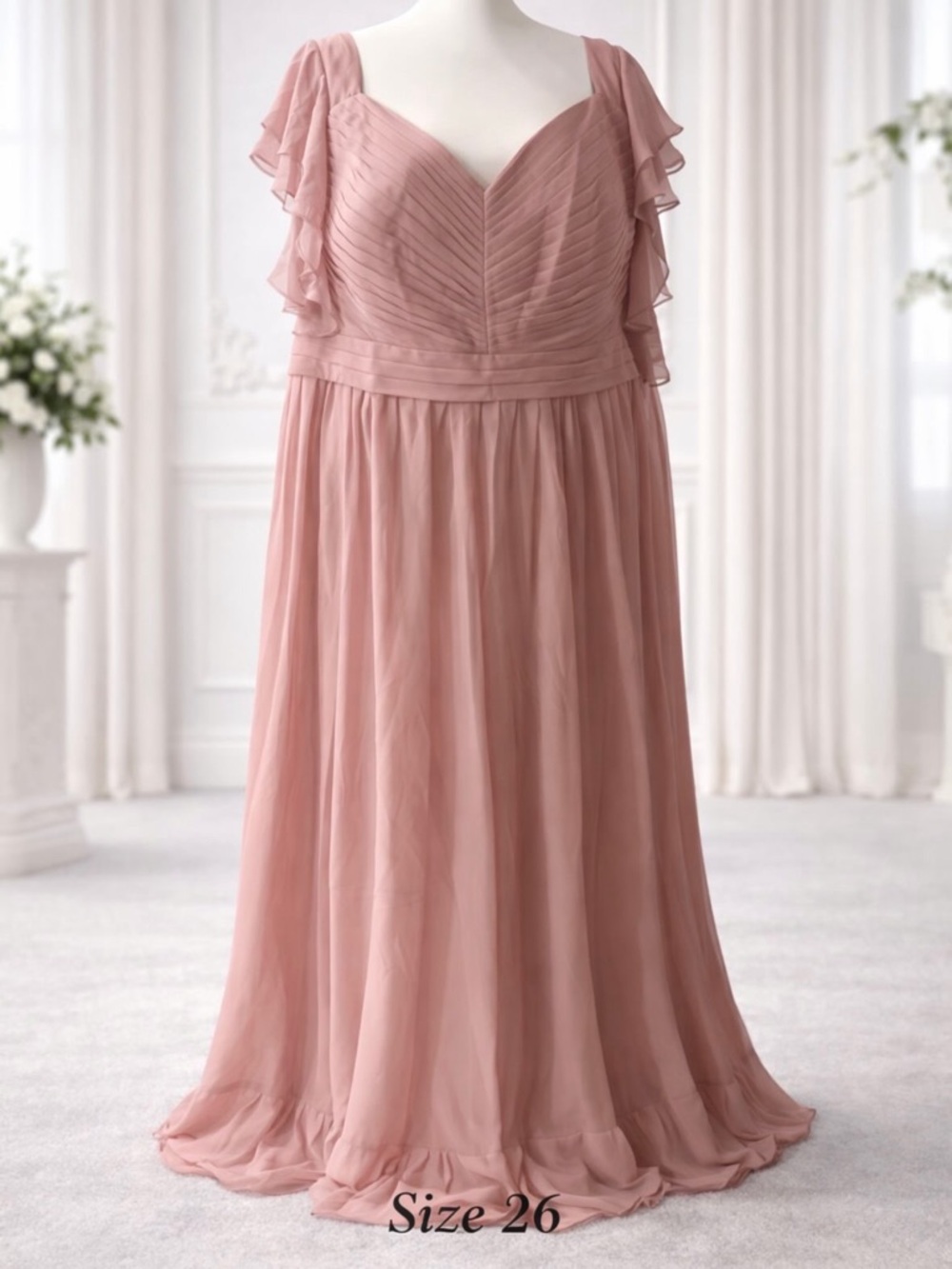 Elegant Blush Plus-Size Chiffon Dress